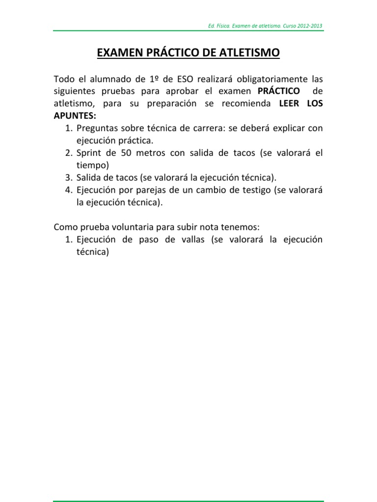 Examen Práctico de Atletismo 1º ESO | PDF | Deportes | Atletismo