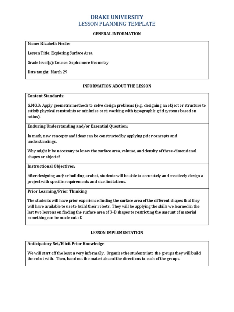 Robot Lesson Plan PDF Lesson Plan Applied Psychology