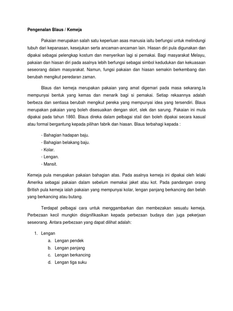 Pengenalan Blaus Dan Kemeja Pdf