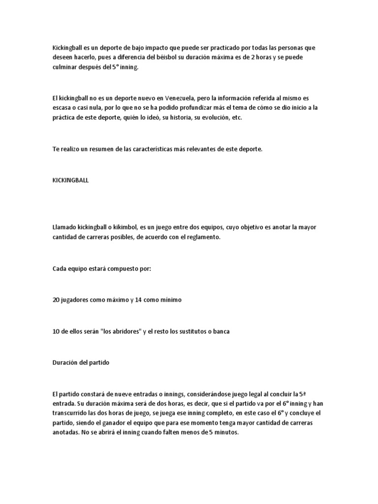 Importancia y reglas del Kickingball | PDF | Lanzador | Campo de béisbol