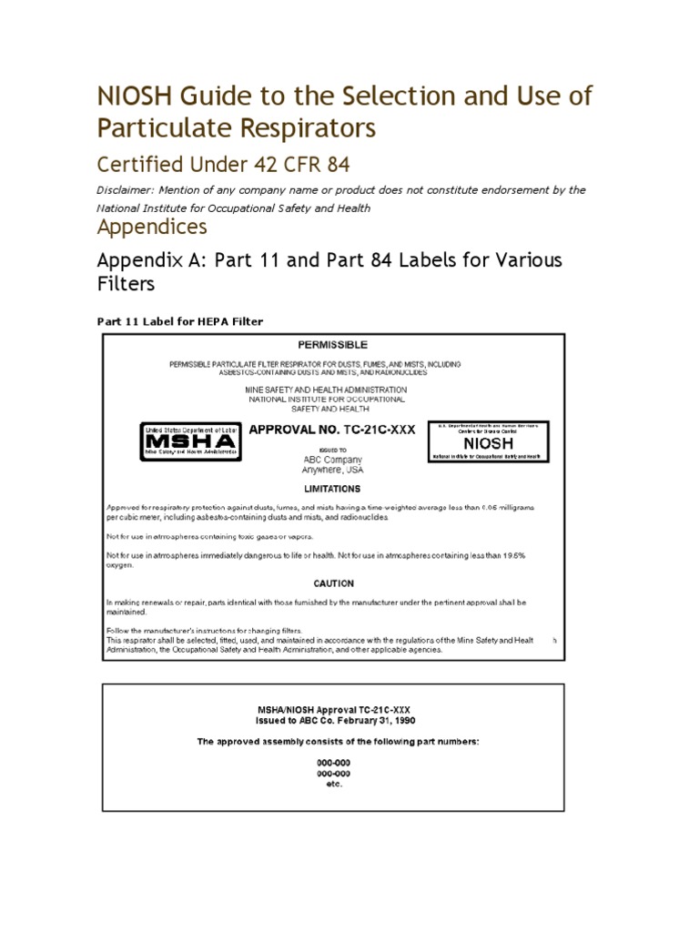 NIOSH Guide To The Selection and Use of Particulate Respirators PDF Particulates Aerosol