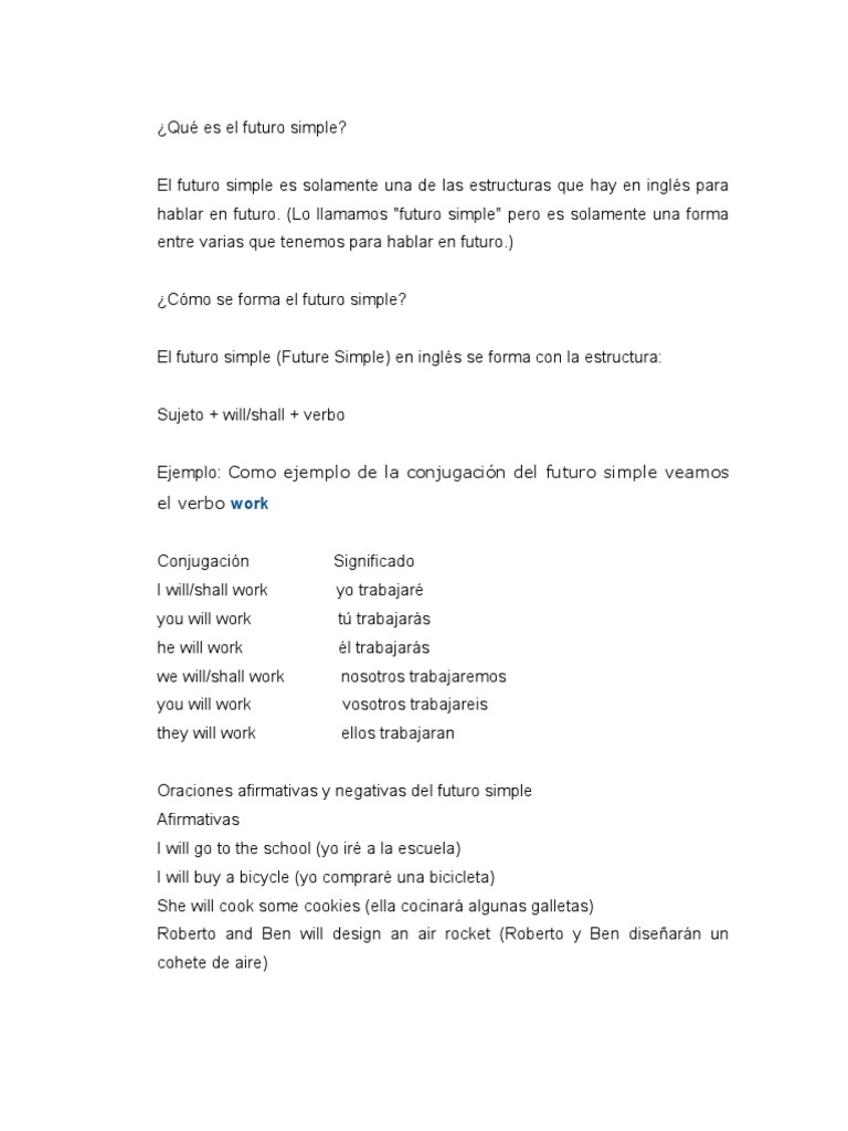 Estructura del Futuro Simple en Inglés | PDF | Tipología Lingüística ...