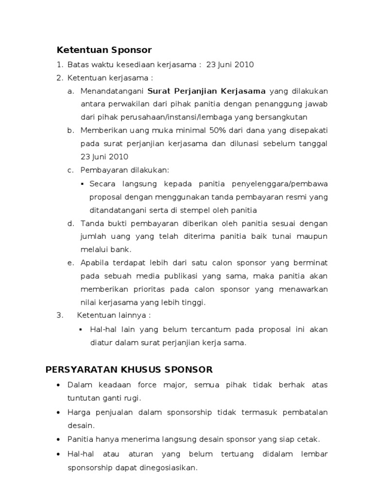 Contoh Surat Syarat-Syarat Kepada Artis Yang Mendapat Sponsor