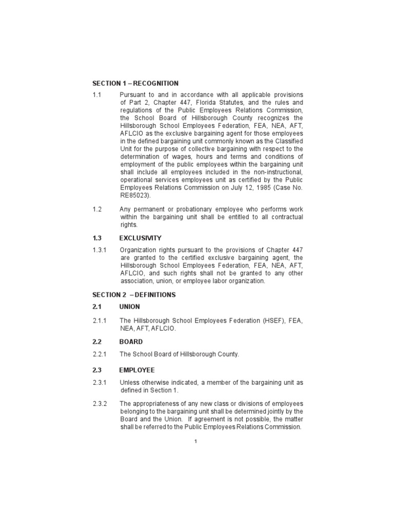 Hillsborough County Schools PDF Collective Bargaining Employment