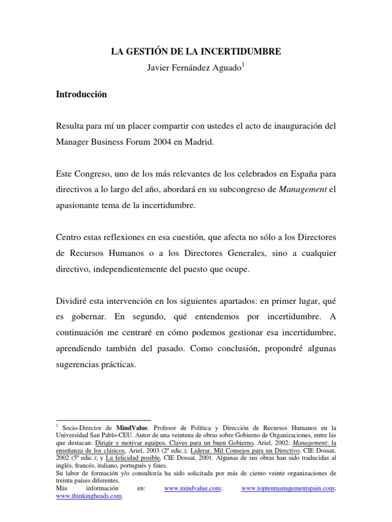 La Gestión de La Incertidumbre | PDF