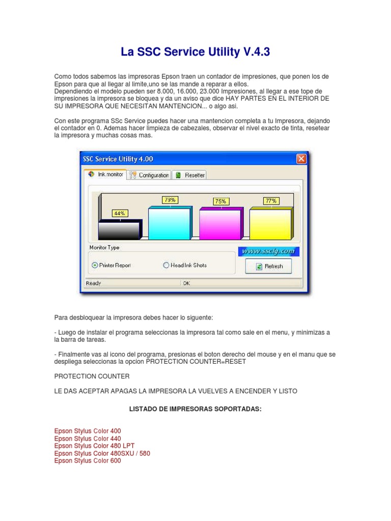 SSC Service Utility V4.3 para Epson | PDF | Impresora (Computación ...
