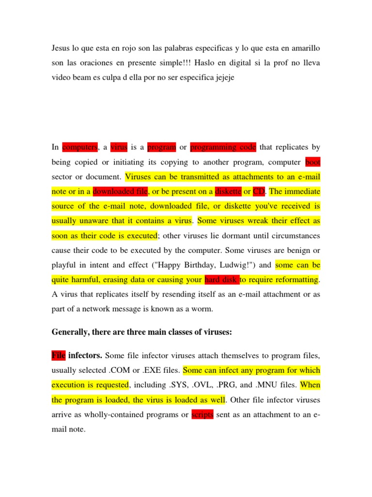Generally, There Are Three Main Classes of Viruses PDF Computer Virus Floppy Disk