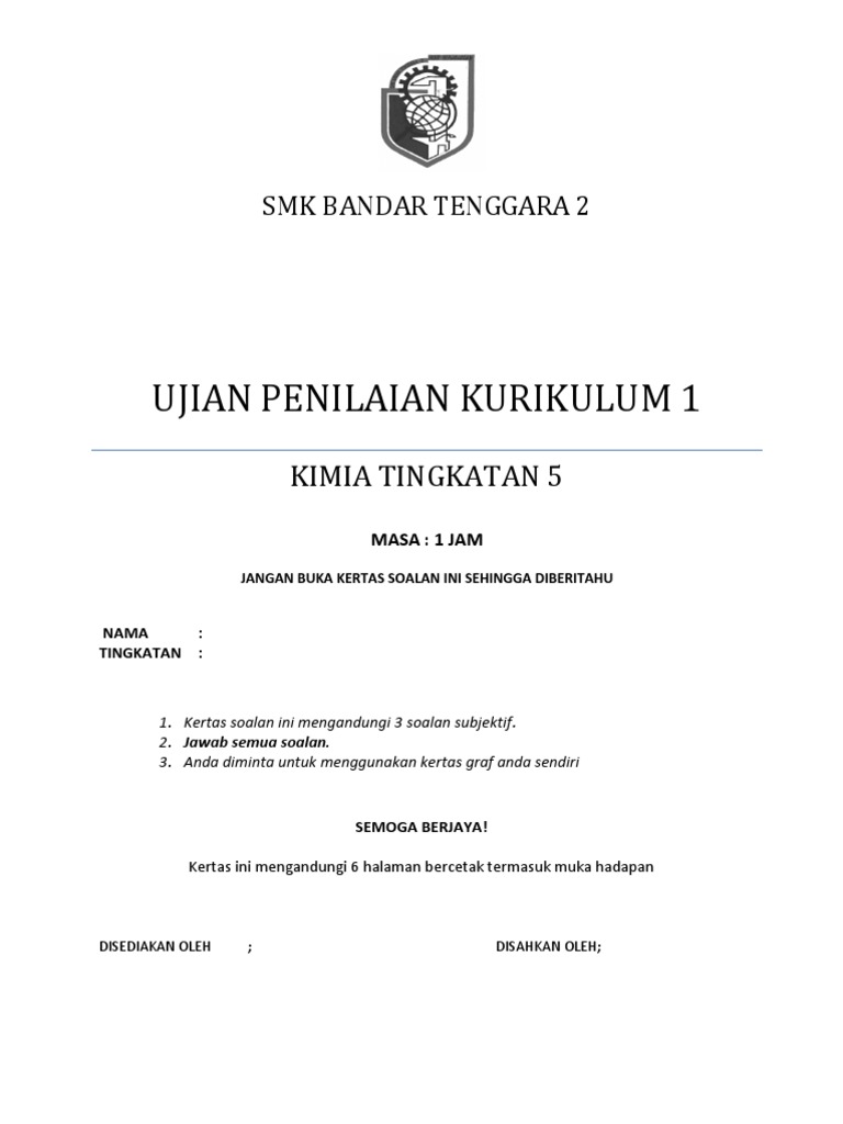 Ujian Penilaian 1 kimia tingkatan 5