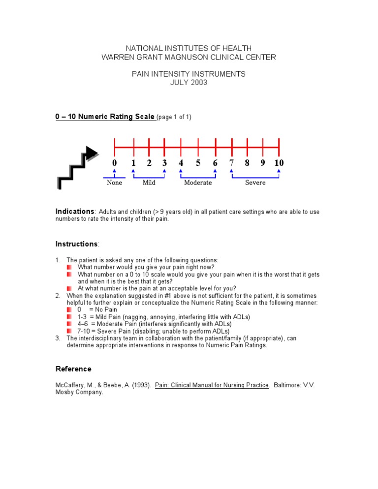 NIH Numeric Pain Rating Scale | PDF