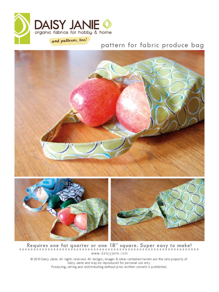 Fabric Produce Bag Pattern PDF Seam (Sewing) Sewing