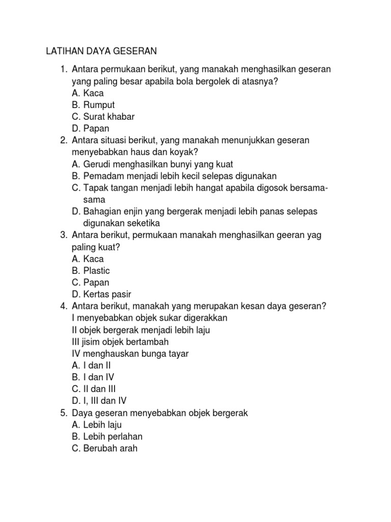 Latihan Daya Geseran Pdf