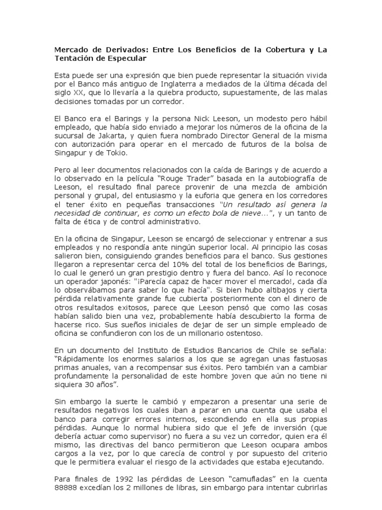 Ensayo Caso Barings PDF Bolsa Bancos