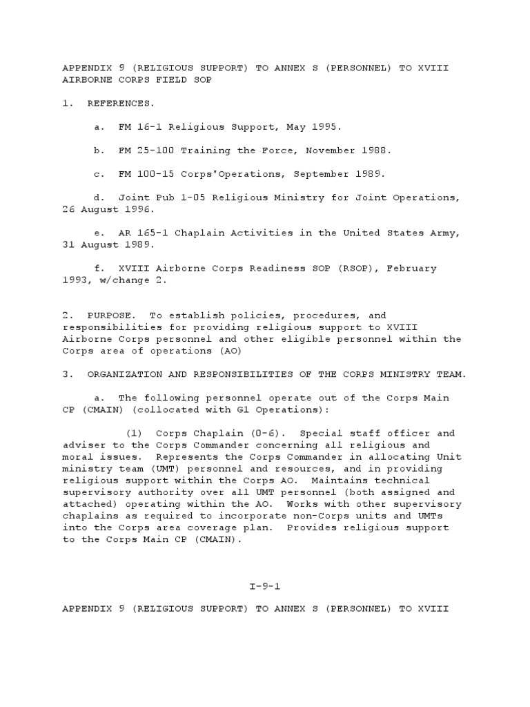 XVIII Airborne Corps Religious Support SOP | PDF | Non Commissioned ...