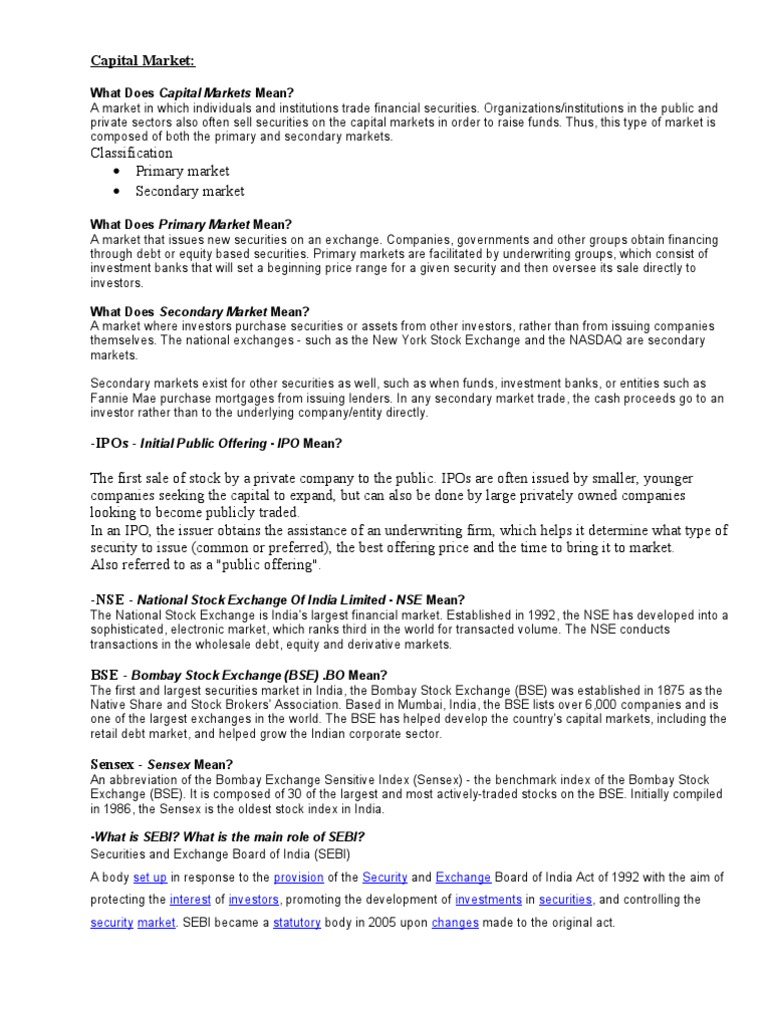 WHAT IS CAPITAL MARKET IN SIMPLE TERMS visual data 2