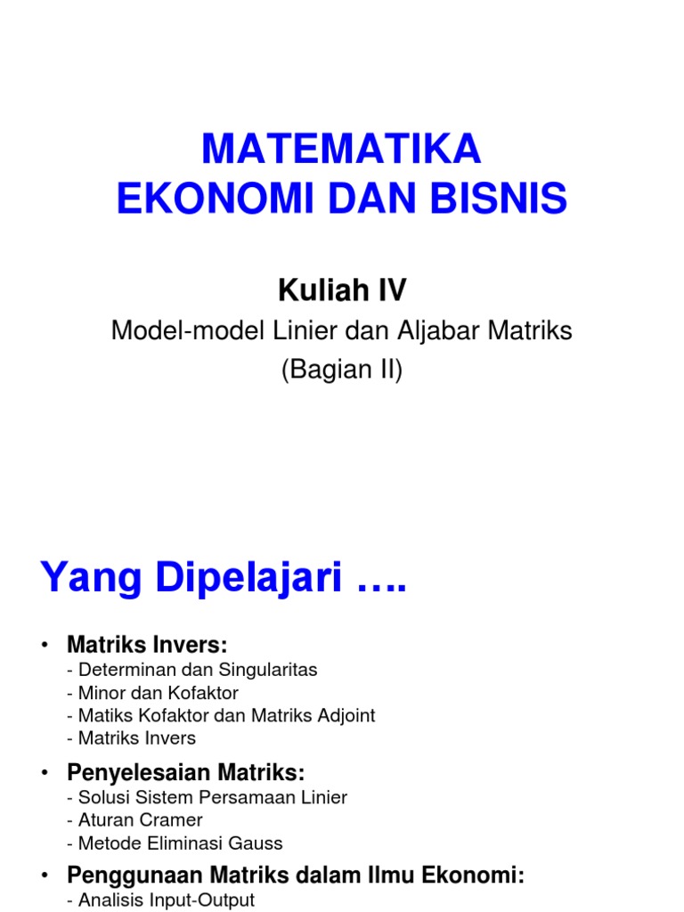 Contoh Soal Dan Pembahasan Analisis Input Output Matematika Ekonomi