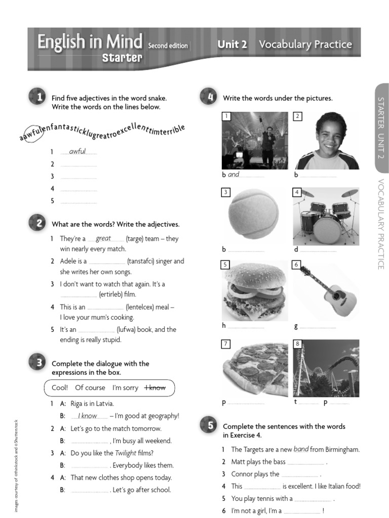 EiM Starter Vocabulary Practice Unit 2 | PDF | Language Arts & Discipline