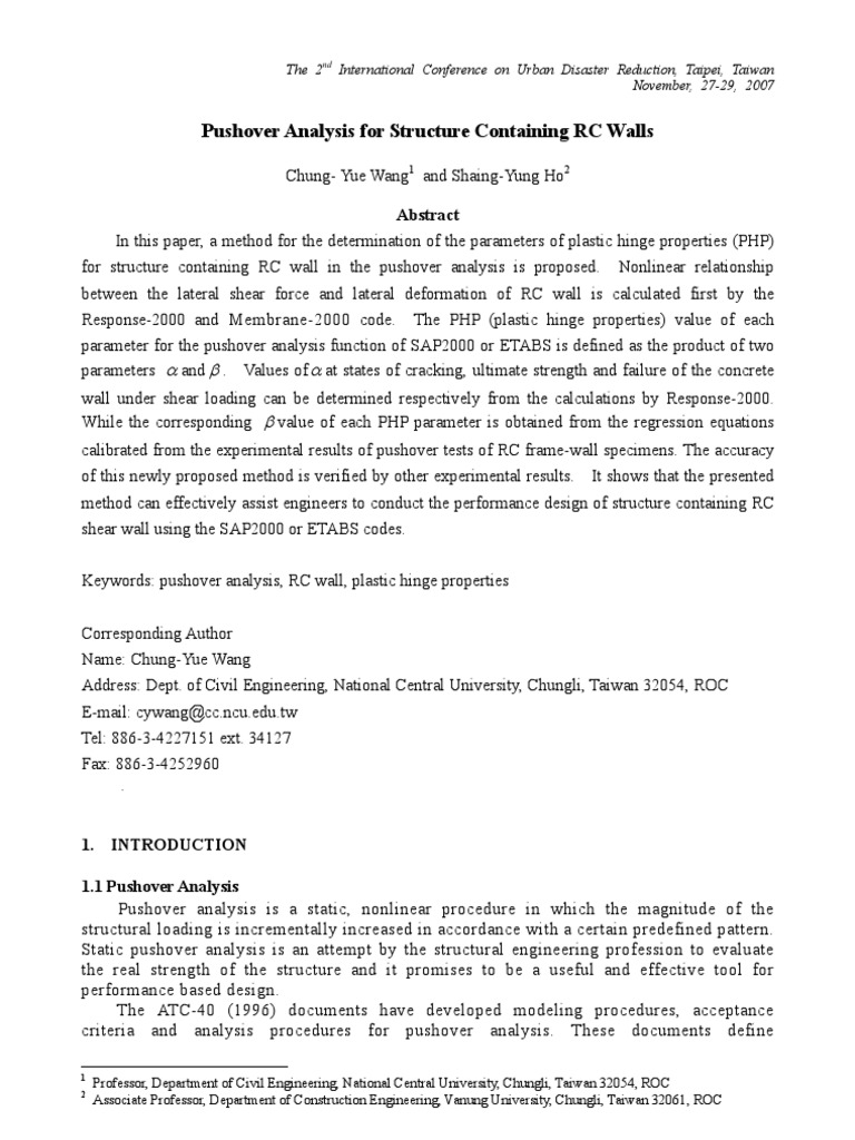 Pushover Analysis For Structure Containing RC Walls | PDF | Strength Of ...