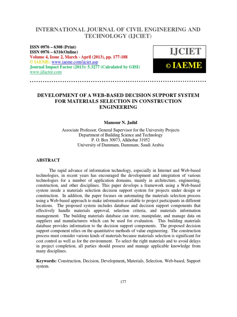 Development of A Web-Based Decision Support System For Materials ...