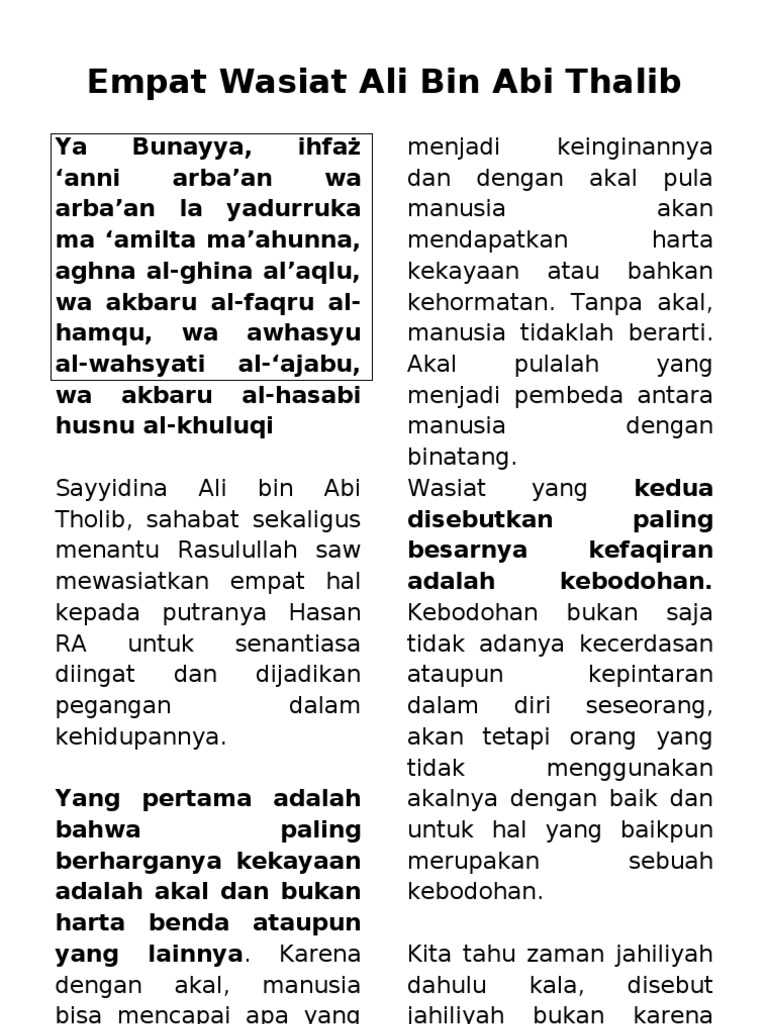 Empat Wasiat Ali Bin Abi Thalib Pdf