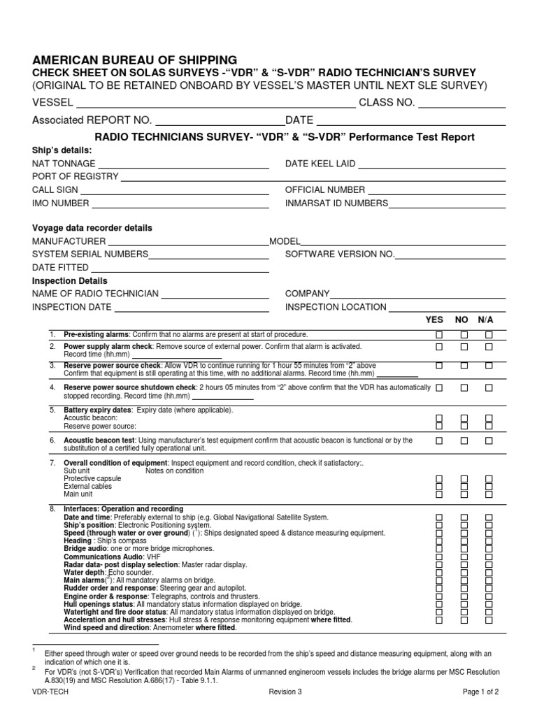 ABS Checklist for APT Ships Navigation