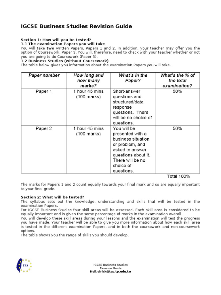 IGCSE Business Studies Revision Guide | PDF | Ellipsis | Test (Assessment)