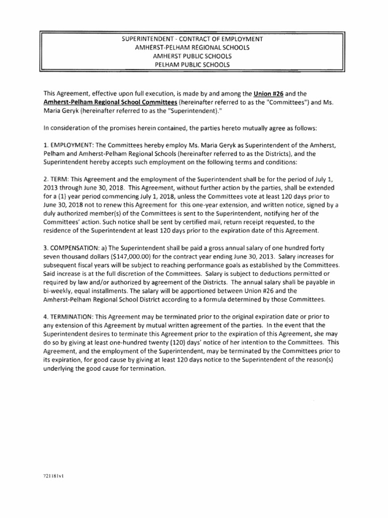 Maria Geryk ARPS Superintendent Contract | PDF | Arbitration | Employee ...