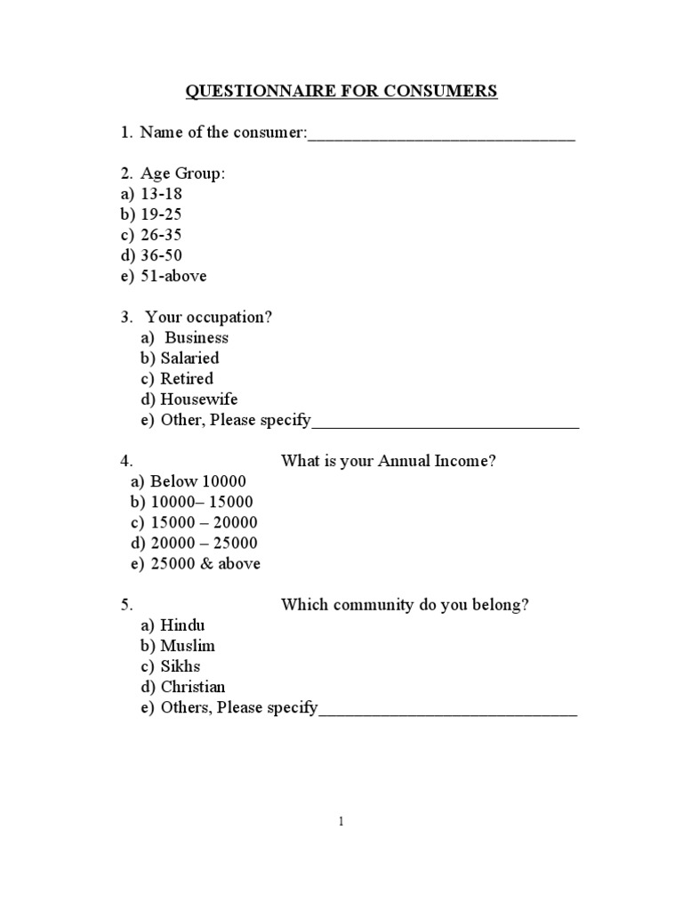 General Questionnaire Download Free PDF Shopping Mall Grocery Store