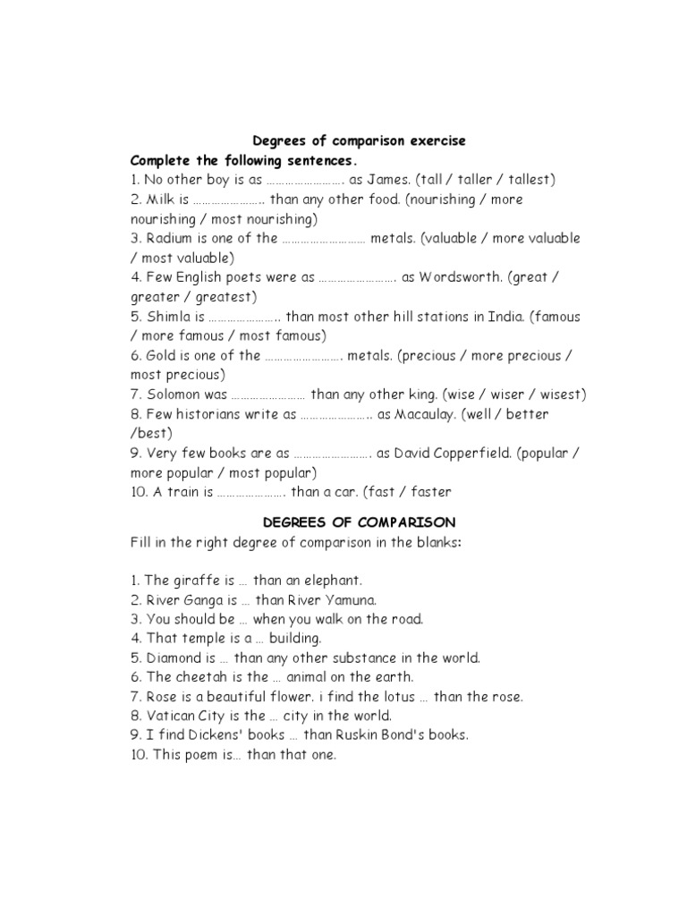DEGREE OF COMPARISON PRACTICE PDF visual data 2