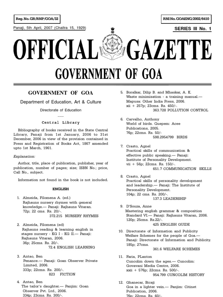Bibliography of Goa's 2006 Publications | PDF | Languages