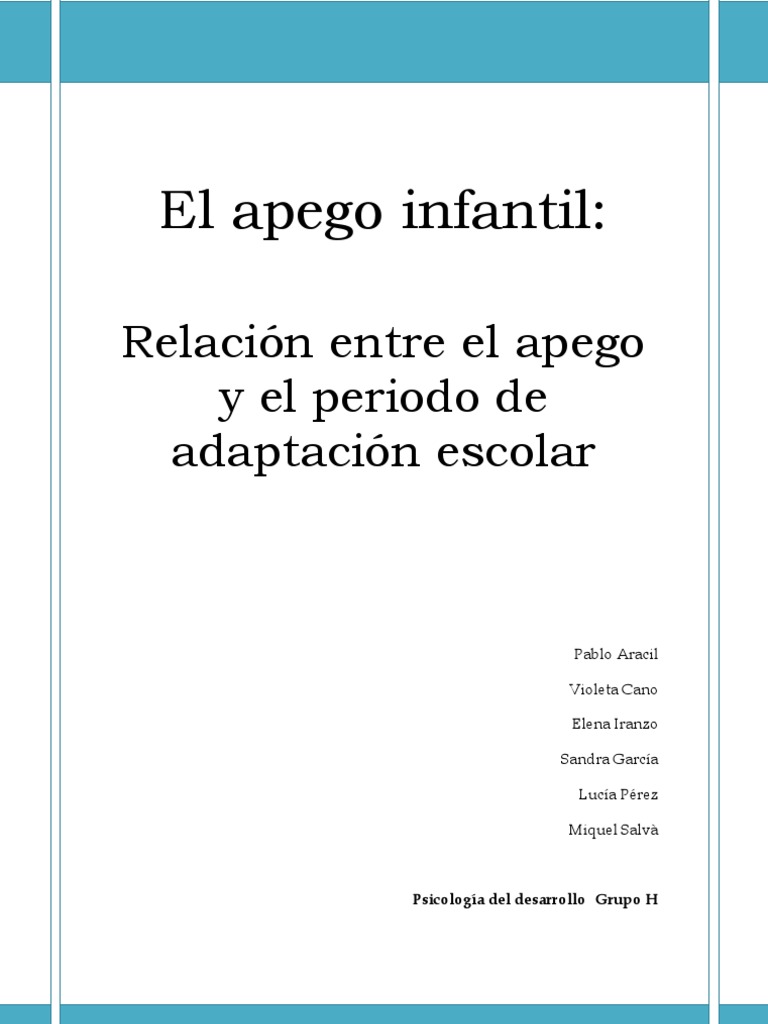 Apego Infantil y Adaptación Escolar | PDF | Teoría de apego ...