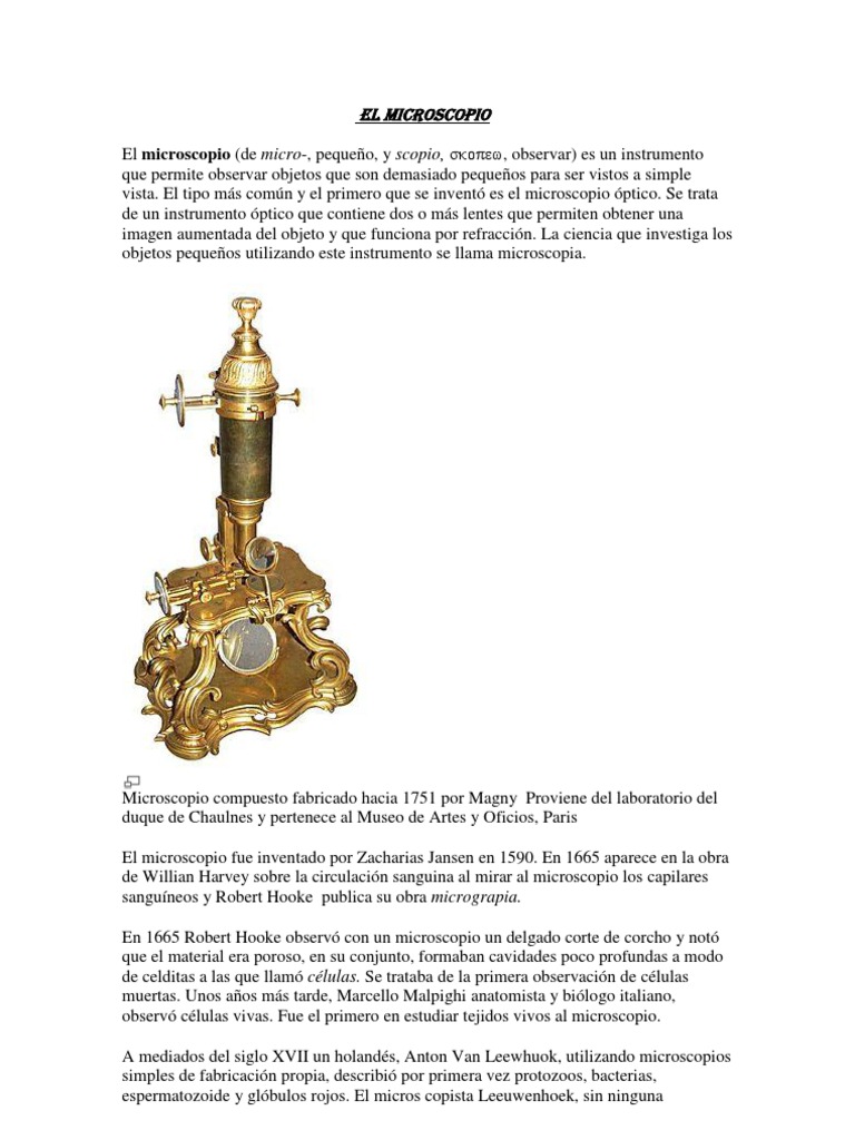 Historia y Evolución del Microscopio | PDF | Microscopio | Técnicas de ...