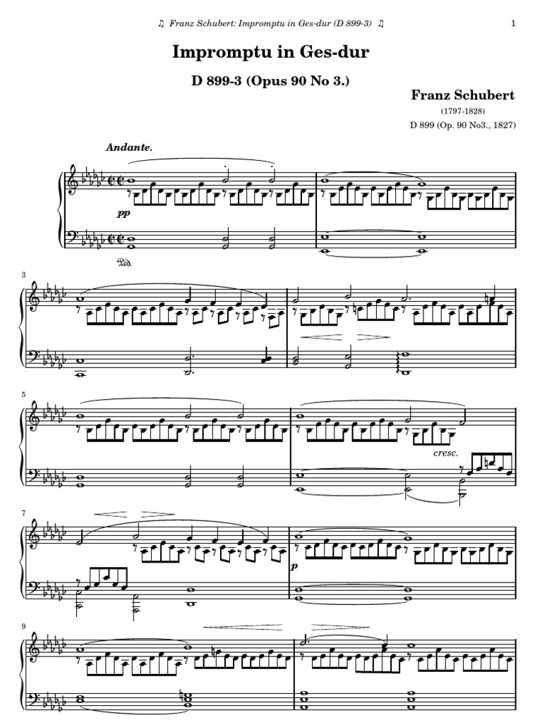 Schubert Impromptu Op 90 No 3 Partition Schubert D899 Impromptu G Flat Major Op 90 No3 | PDF | Deportes | Ocio