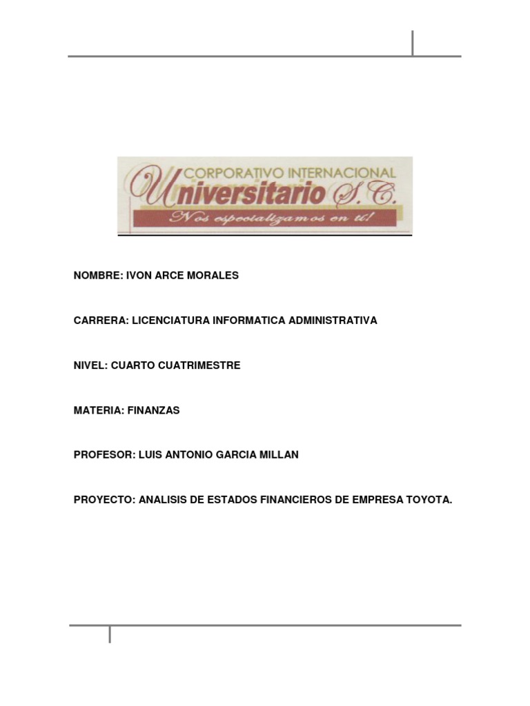 Analisis de Los Estados Financieros Toyota | PDF | Ratio financiero ...