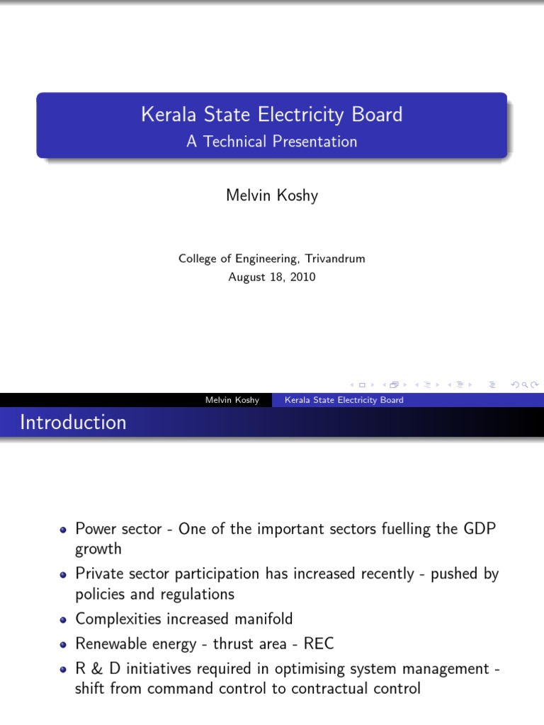 KERALA STATE ELECTRICITY BOARD KSEB Overview Electrical Grid