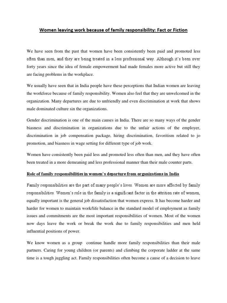 Women Leaving Work Because Of Family Responsibility | Pdf | Gender Role |  Discrimination