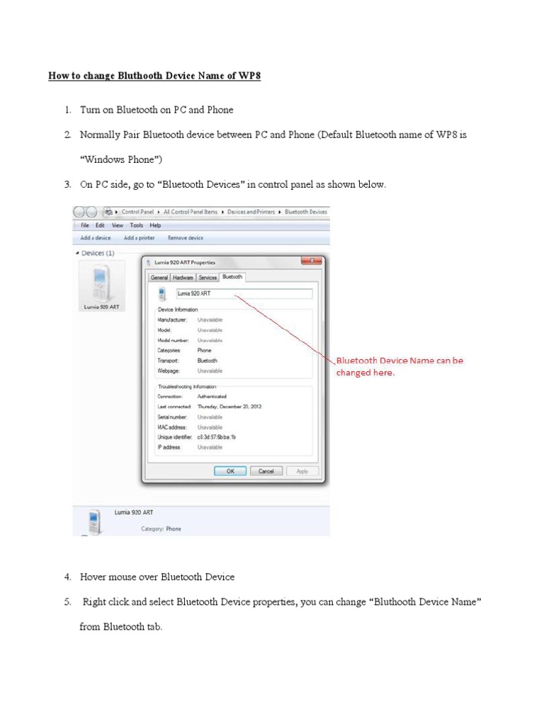 How To Change Bluthooth Device Name of WP8 | PDF