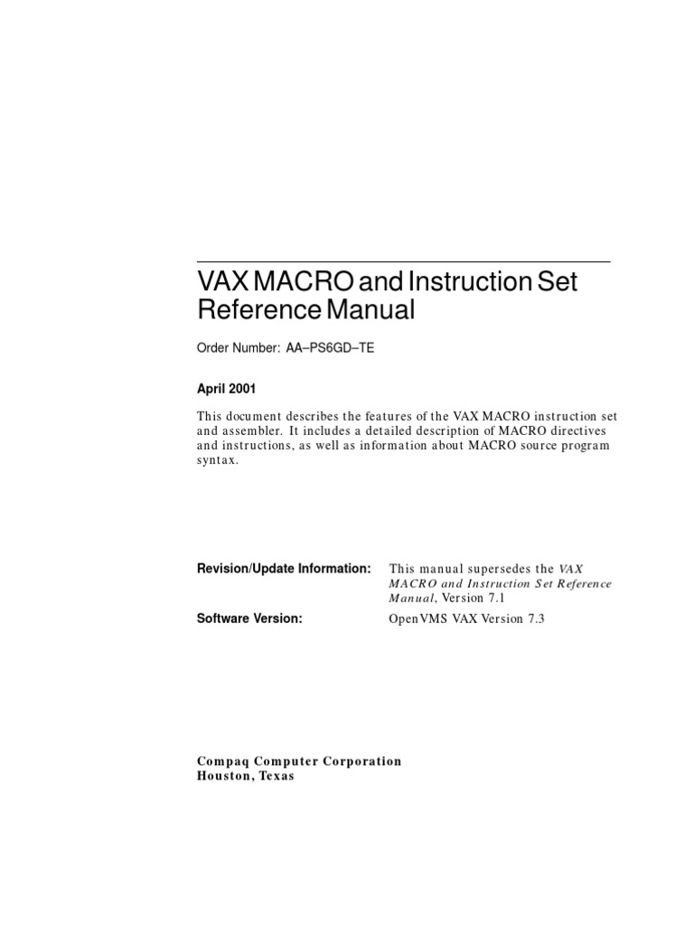 VAX MACRO and Instruction Set Reference Manual | PDF | Integer ...