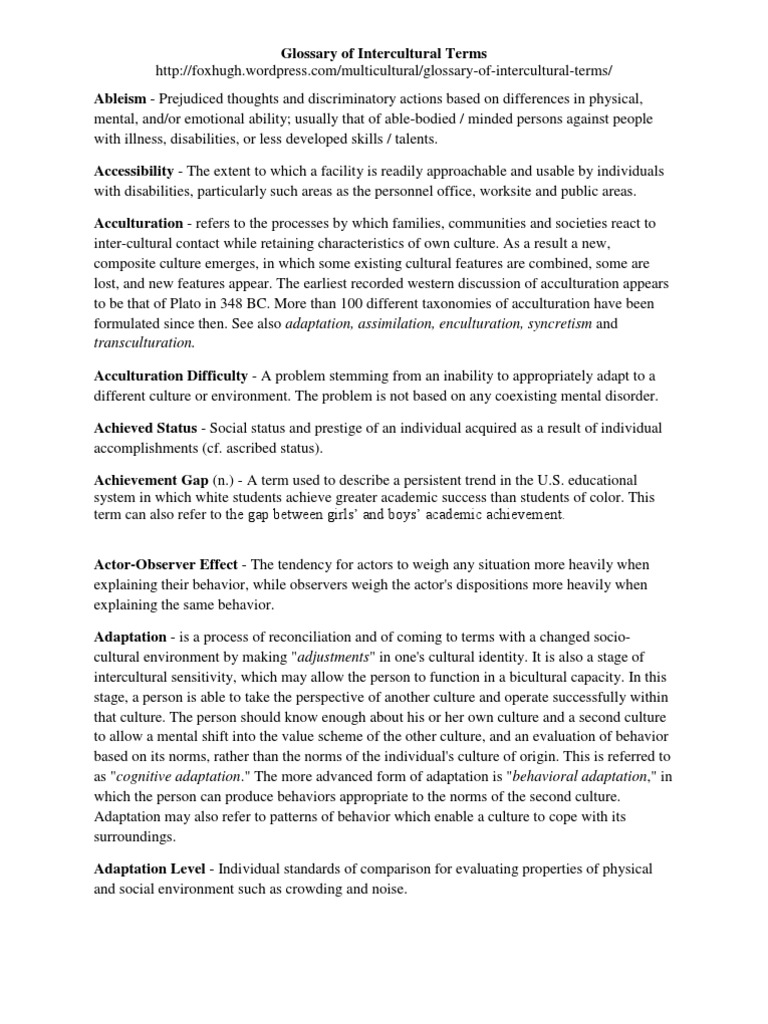 Glossary of Intercultural Terms | PDF | Cultural Anthropology | Cross ...