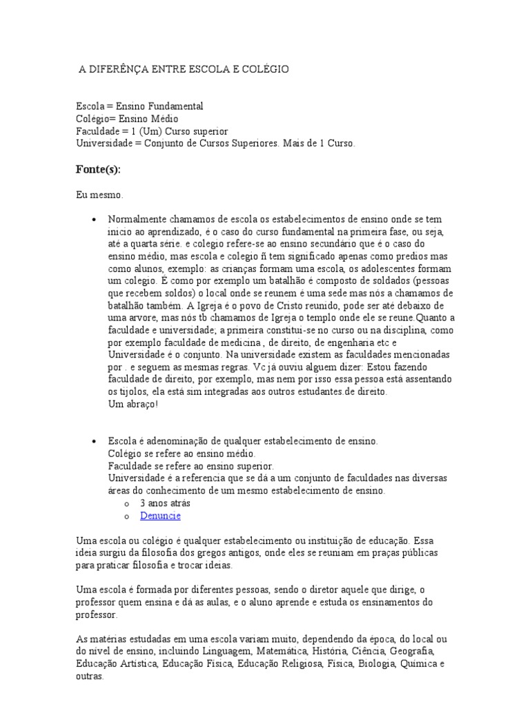Diferença entre Escola e Colégio | PDF