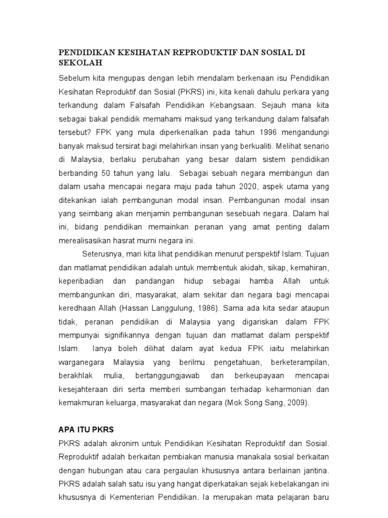 Pendidikan Kesihatan Reproduktif Dan Sosial Di Sekolah