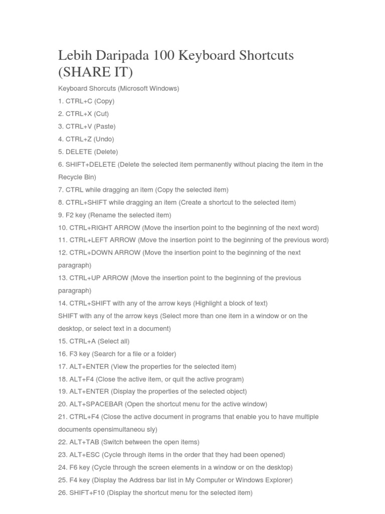 100+ Essential Windows Keyboard Shortcuts | PDF | Command Line ...