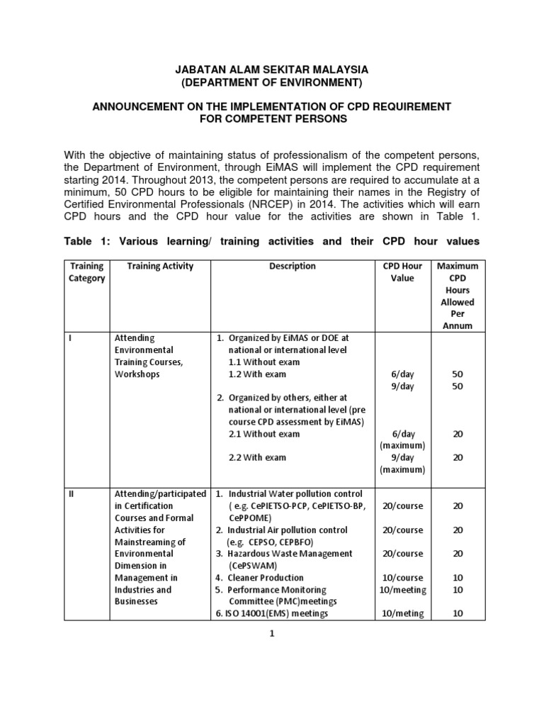 NRCEP Announcement of CPD Requirement for Competent 