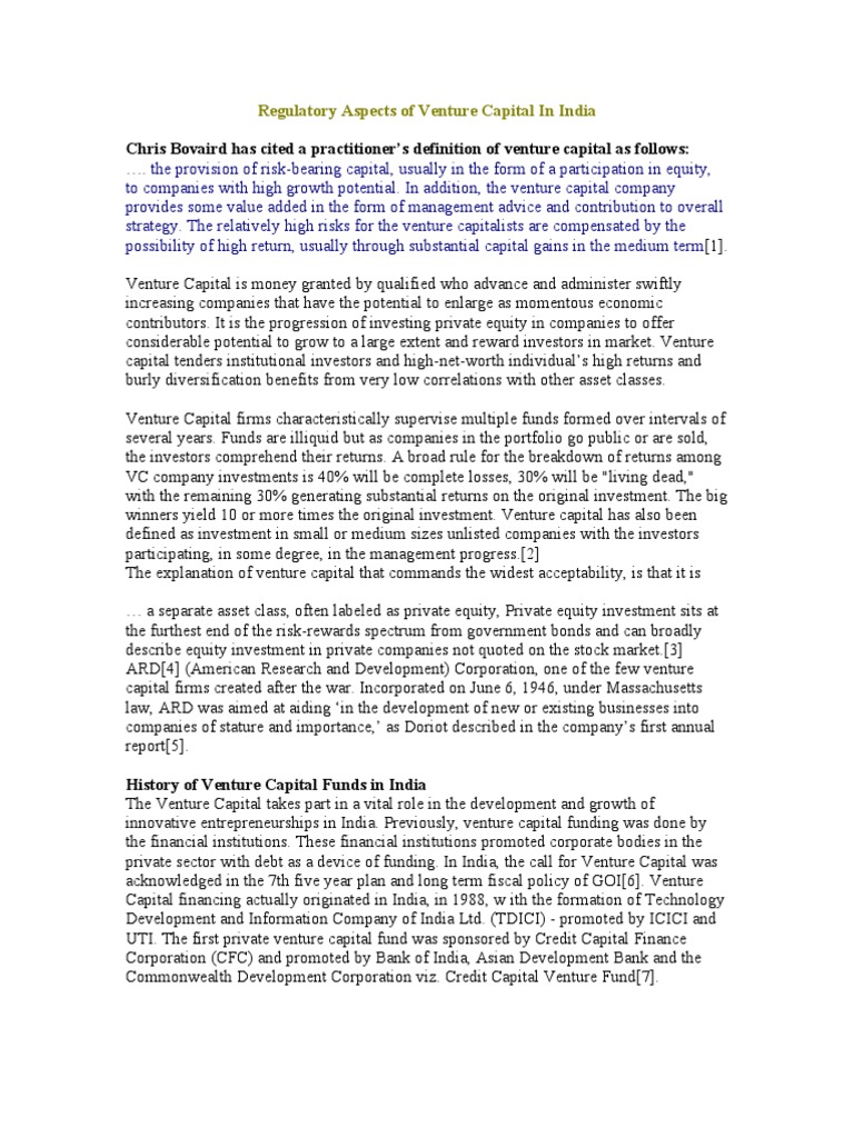 Regulatory Aspects of Venture Capital in India | PDF