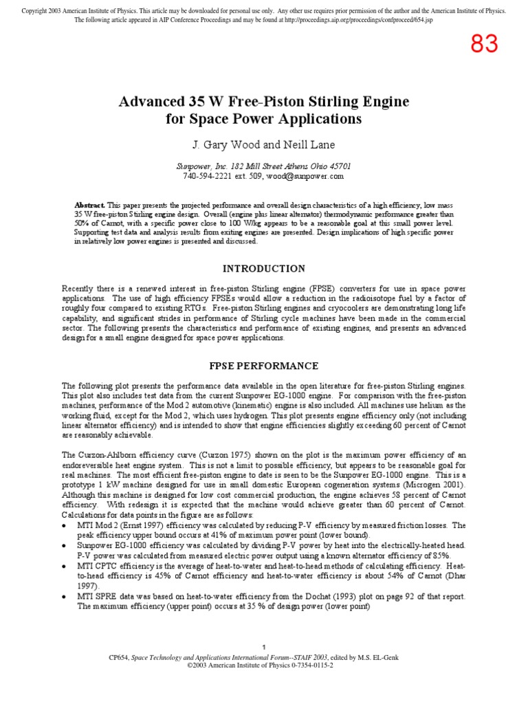 35w Free Piston Stirling Engine For Space Applications | PDF | Engines ...