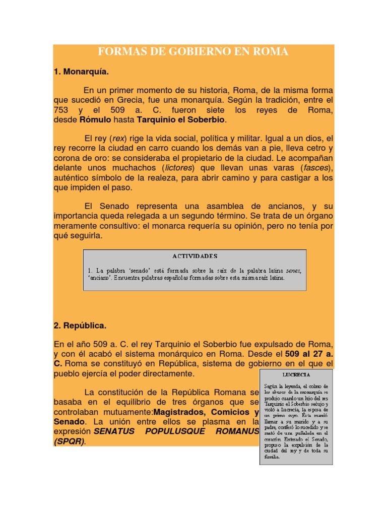 Formas de Gobierno en Roma | Roma antigua | Republica Romana
