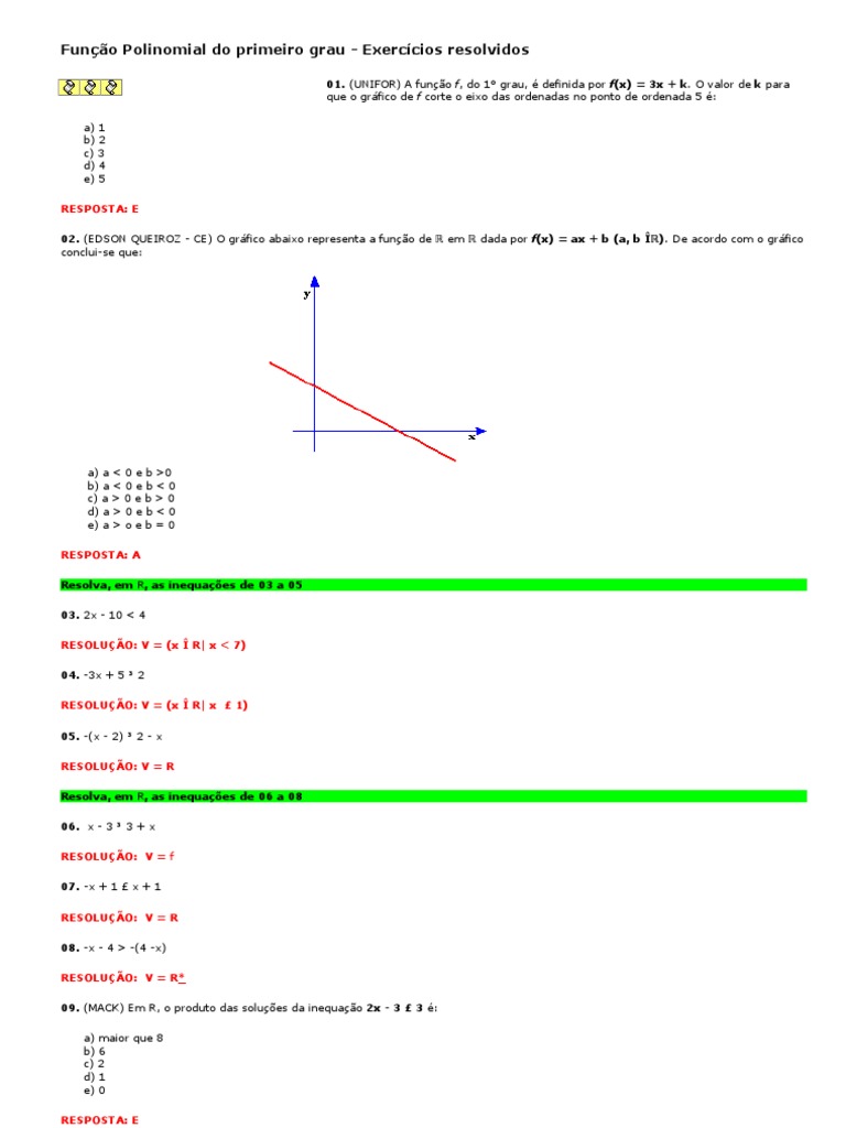 Matemática - 22 Função Polinomial Do 1º Grau - Exercícios Resolvidos | PDF