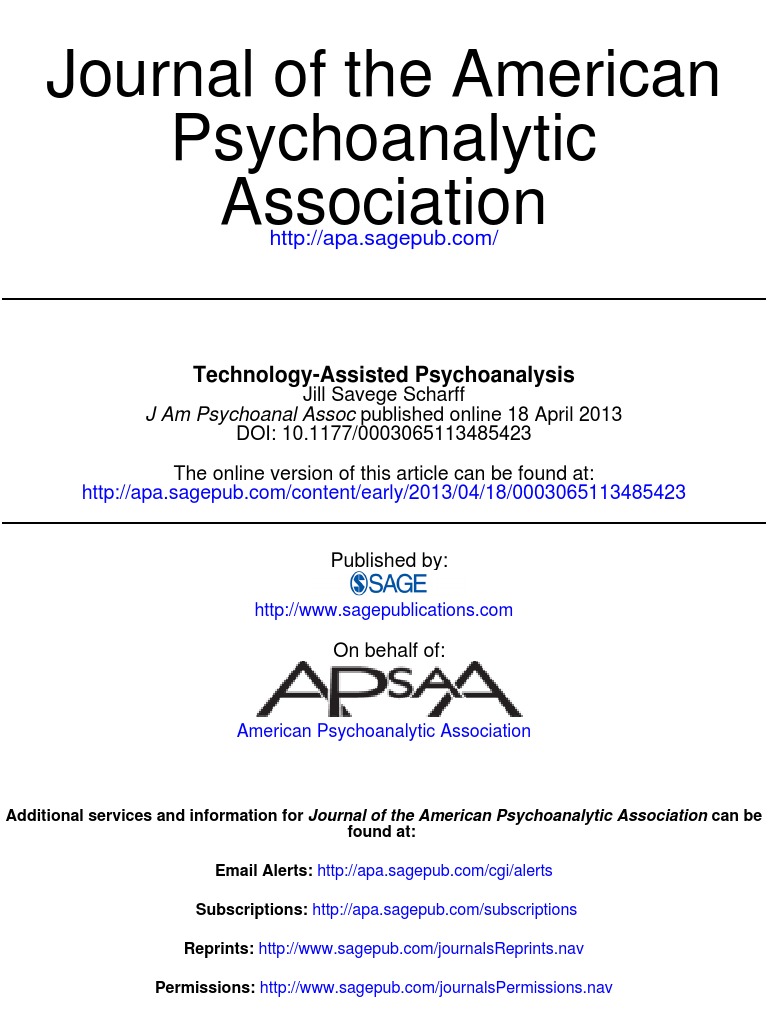 Technology-Assisted Psychoanalysis Insights | PDF | Psychoanalysis ...