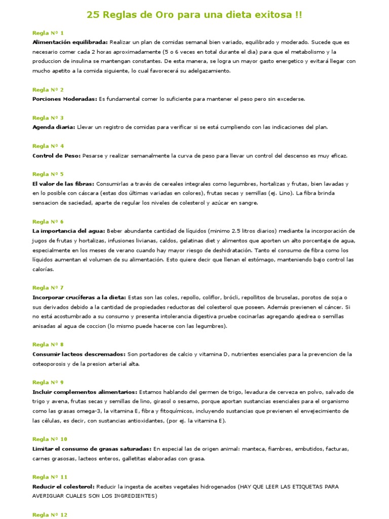 25 Reglas de Oro para Una Dieta Exitosa | PDF | Petróleo | Alimentos