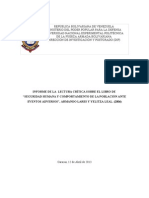 INFORME DE LA  LECTURA CRÍTICA SOBRE EL LIBRO DE  “SEGURIDAD HUMANA Y COMPORTAMIENTO DE LA POBLACIÓN ANTE EVENTOS ADVERSOS”, ARMANDO LARES Y YELITZA LEAL. (2006)