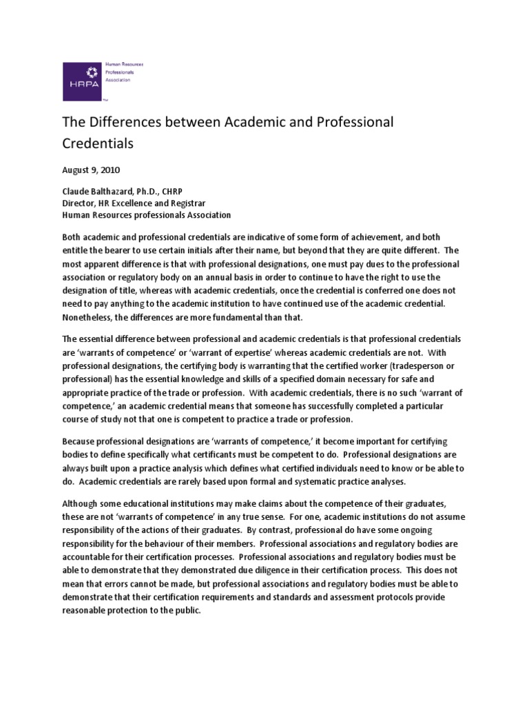 The Differences Between Academic and Professional Credentials ...